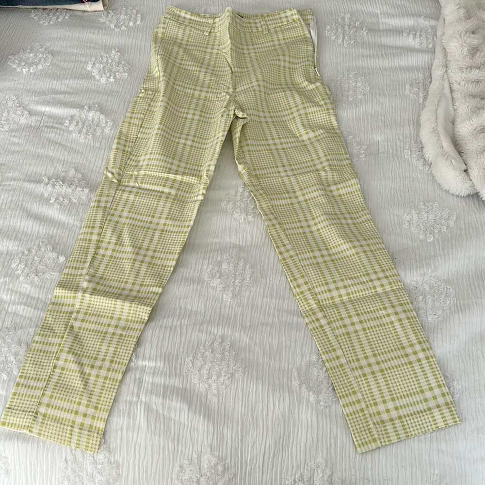 green and white checkered pants